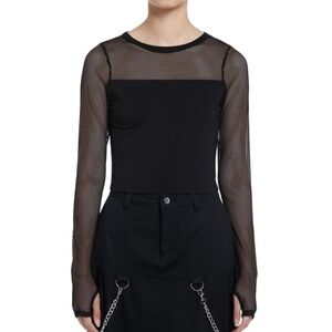 Social Collision Black Fishnet Panel Girls Long-Sleeve Top